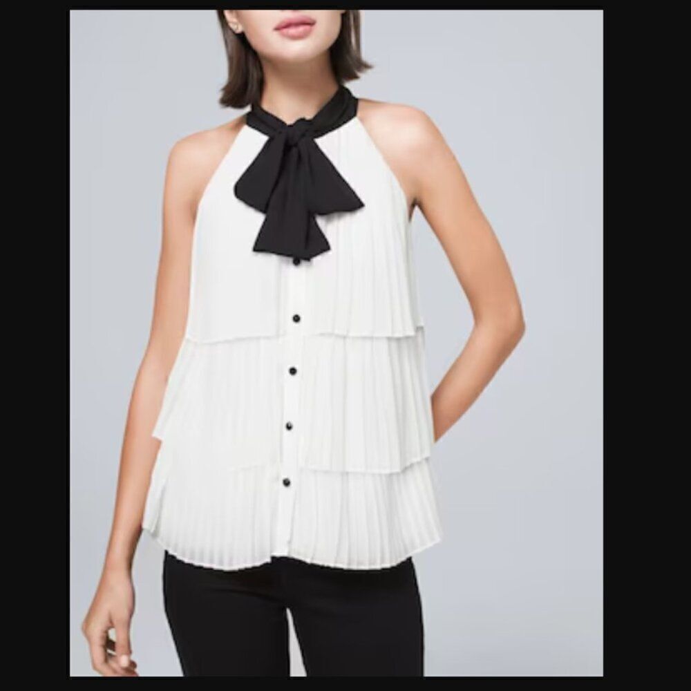 *marks* White House Black Market Bow-Neck Pleated Blouse | Size 4